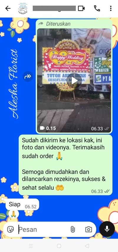 Testimoni pengiriman bunga papan congratulations Tangerang