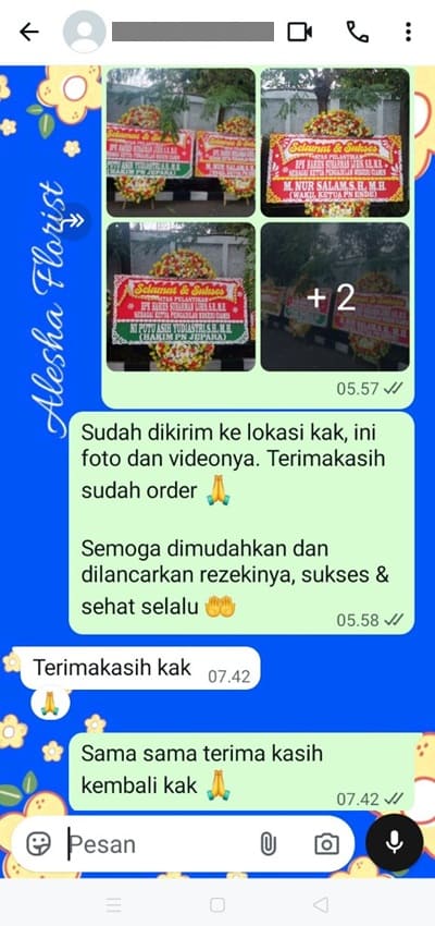 Testimoni pengiriman bunga papan happy wedding Tangerang