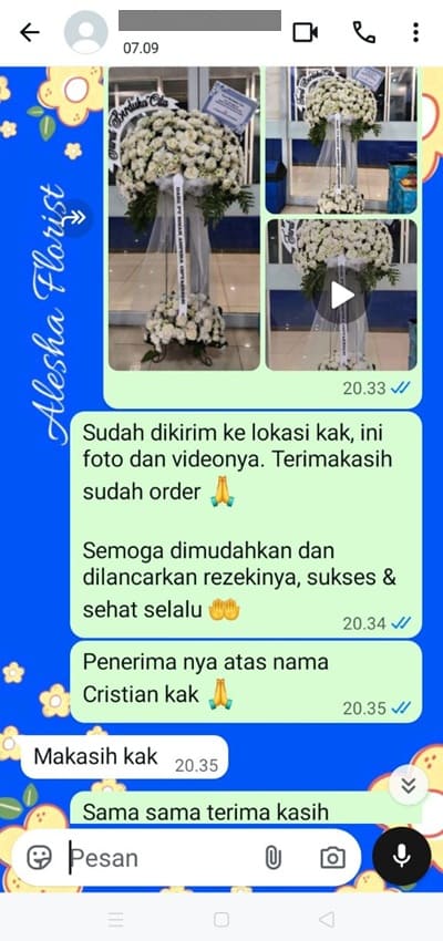 Testimoni pengiriman karangan bunga area Tangerang