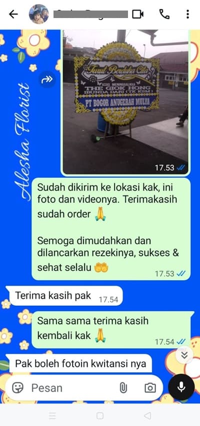 Testimoni pengiriman karangan bunga daerah Tangerang