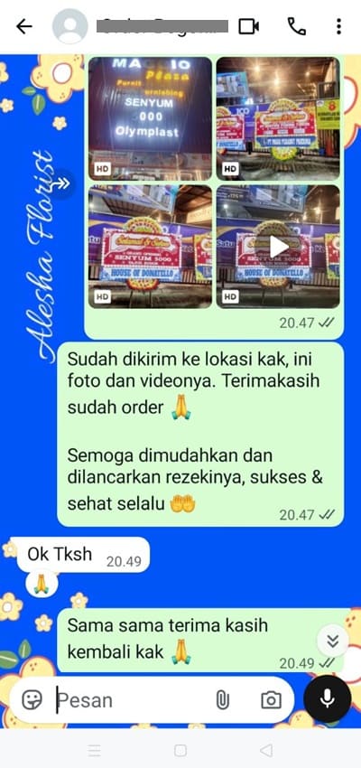 Testimoni pengiriman karangan bunga di Tangerang