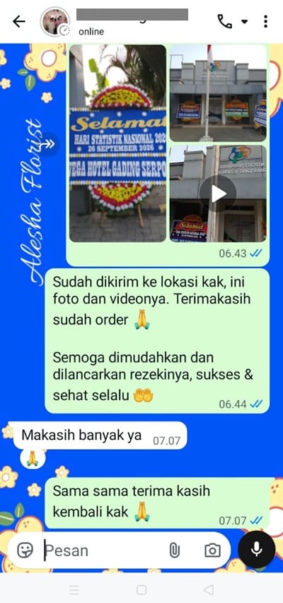 Testimoni pengiriman karangan bunga di kabupaten Tangerang