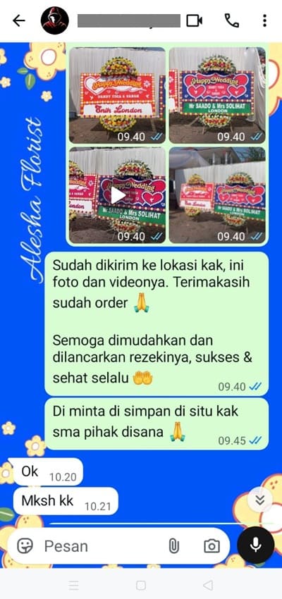 Testimoni pengiriman karangan bunga kota Tangerang