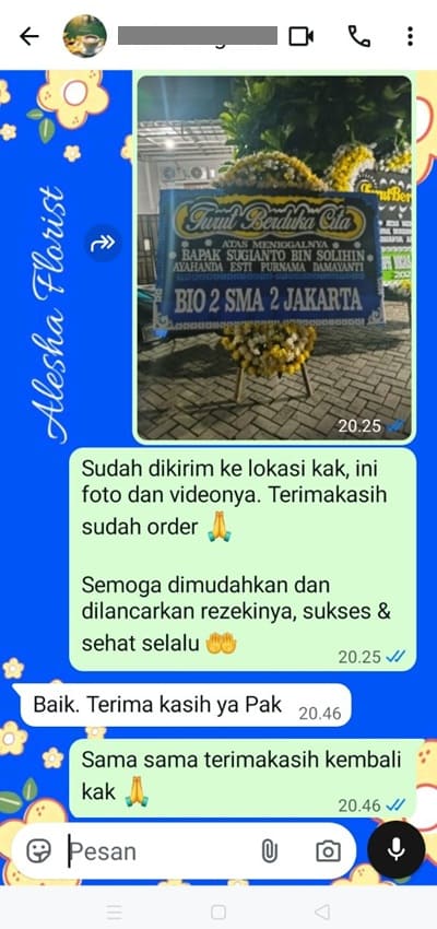 Testimoni pengiriman karangan bunga selamat dan sukses Tangerang