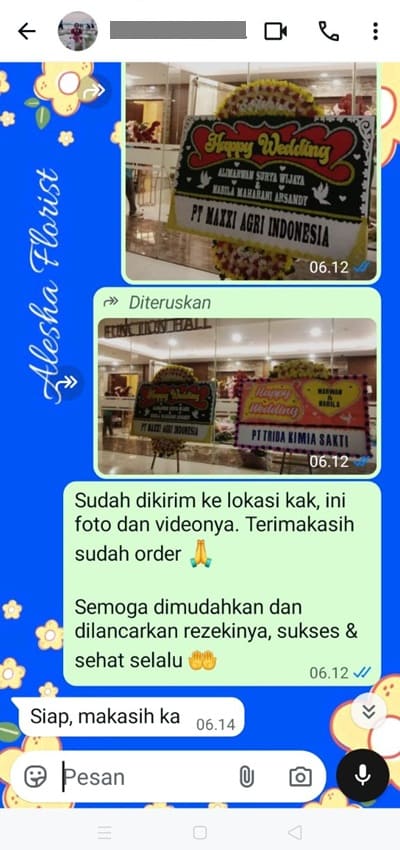 Testimoni pengiriman karangan bunga ucapan selamat menempuh hidup baru Tangerang