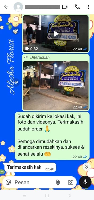 Testimoni pengiriman karangan papan bunga Tangerang
