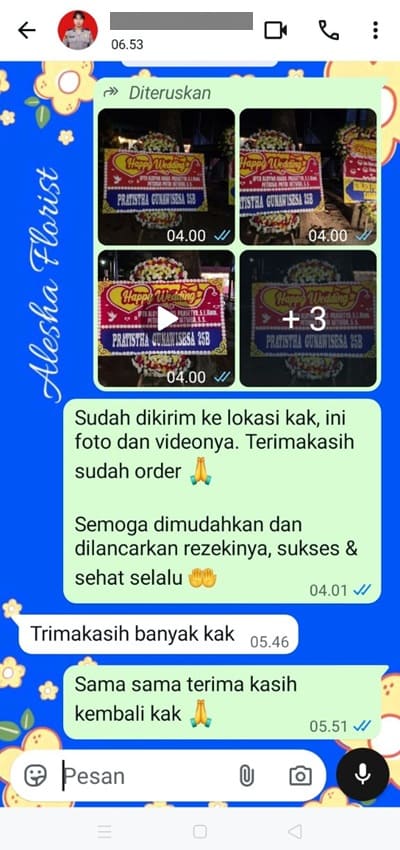 Testimoni pengiriman papan bunga wedding Tangerang