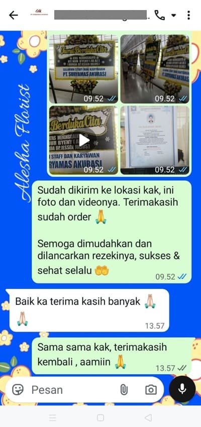 Testimoni pengiriman standing flower di Tangerang